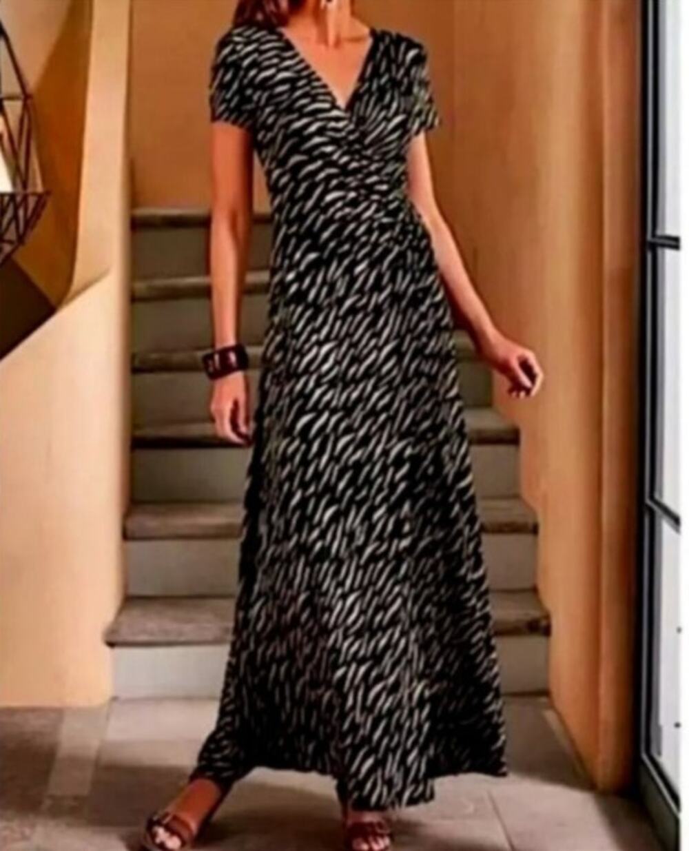 Soft Surroundings Tigris Animal Print Faux Wrap Maxi Dress Sz LP